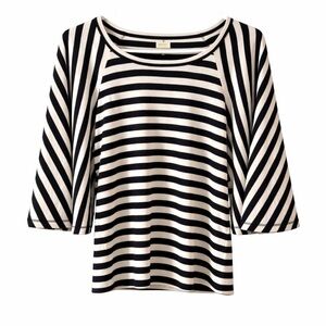 Maeve Black and White Striped Long Sleeve Top